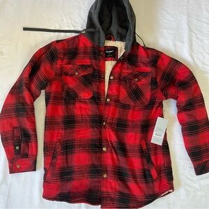 Sherpa Lined Hooded Plaid Flannel Shirt Jacket
